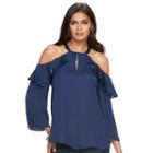 Women's Jennifer Lopez Cold-shoulder Ruffle Top, Size: Small, Blue