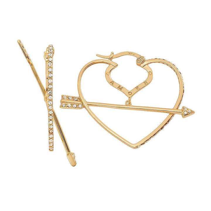 Amore By Simone I. Smith 18k Gold Over Silver Crystal Cupid's Arrow Heart Hoop Earrings, Women's, Yellow