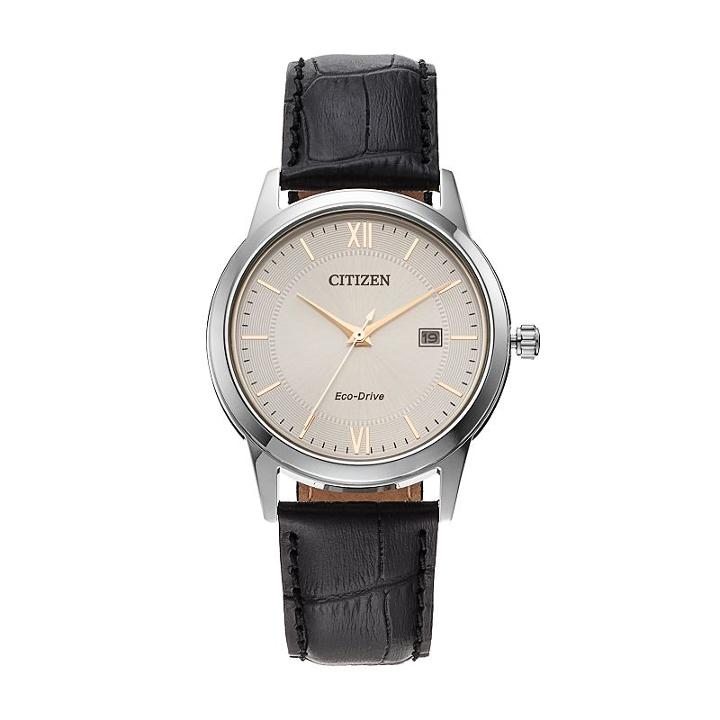 Citizen Eco-drive Men's Leather Watch - Aw1236-03a, Black