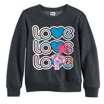 Dreamworks Trolls Poppy Girls 7-16 Love Love Love Graphic Pullover Sweatshirt, Size: Small, Dark Grey