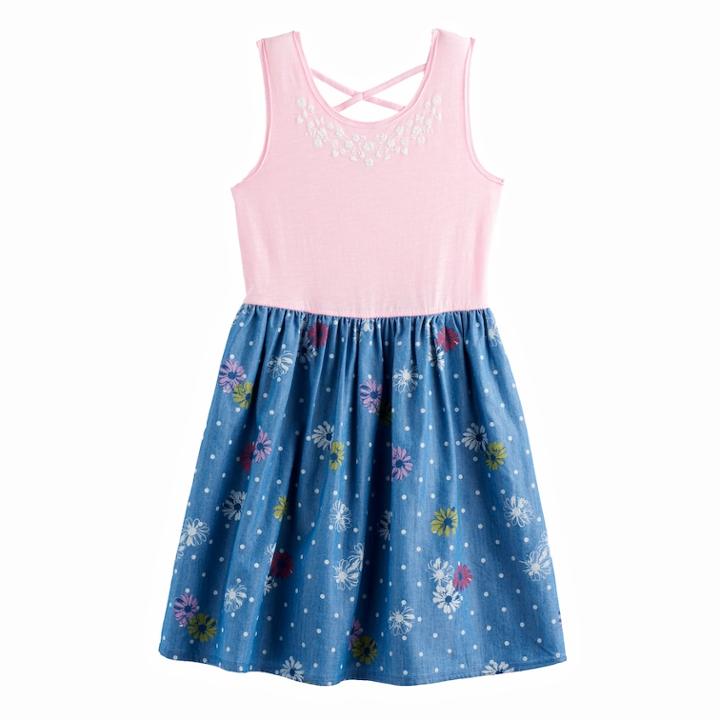 Girls 7-16 So&reg; Criss-cross Back Mixed Media Dress, Size: L/12, Light Blue