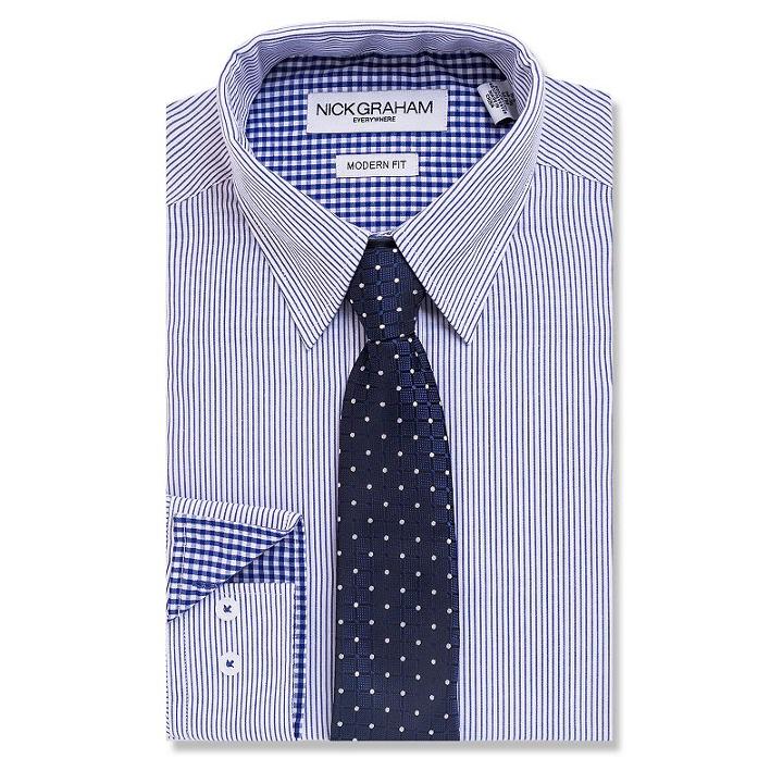 Men's Nick Graham Everywhere Modern-fit Dress Shirt And Tie Boxed Set, Size: 2x-36/37, Blue