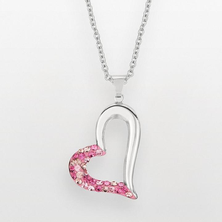 Silver On The Rocks Sterling Silver Crystal Heart Pendant - Made With Swarovski Crystals, Women's, Pink