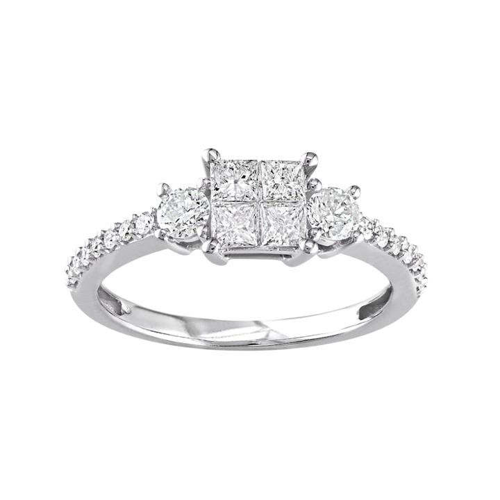 14k White Gold 3/4 Carat T.w. Diamond Square 3-stone Ring, Women's, Size: 8