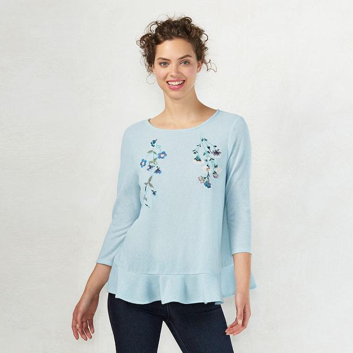 Women's Lc Lauren Conrad Embroidered Peplum Sweater, Size: Small, Light Blue