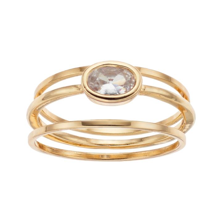 Lc Lauren Conrad Bezel Simulated Crystal Ring Set, Women's, Size: 7, Gold