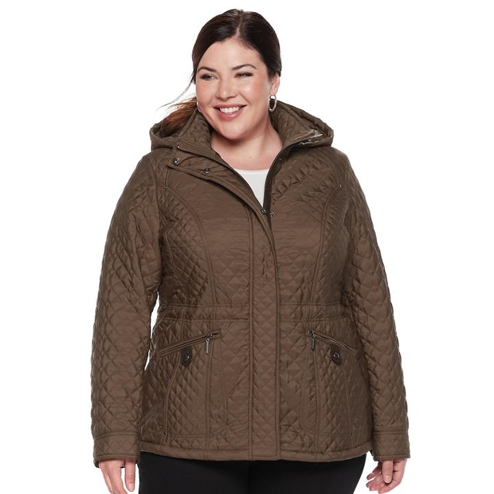 Plus Size Weathercast Hooded Quilted Anorak Jacket, Women's, Size: 3xl, Med Beige