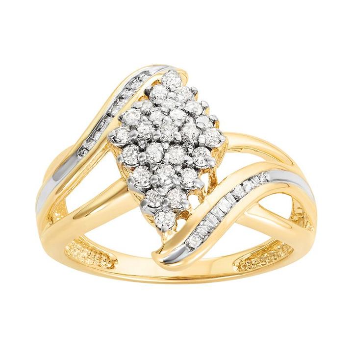 10k Gold 1/2 Carat T.w. Diamond Kite Ring, Women's, Size: 6, White
