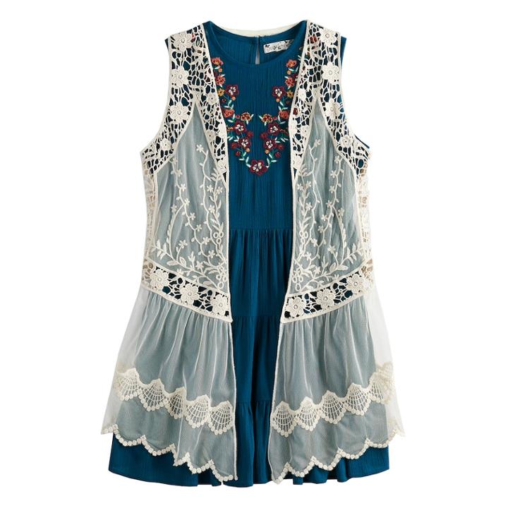 Plus Size Girls 7-16 Knit Works Floral Dress & Vest Set, Size: 20 1/2, Med Green