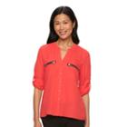 Harve Benard Hillary Georgette Zipper Blouse - Women's, Size: Medium, Med Red