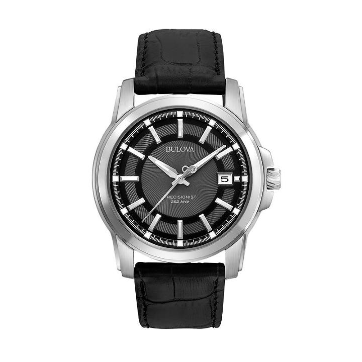 Bulova Men's Precisionist Langford Leather Watch - 96b158, Size: Large, Black