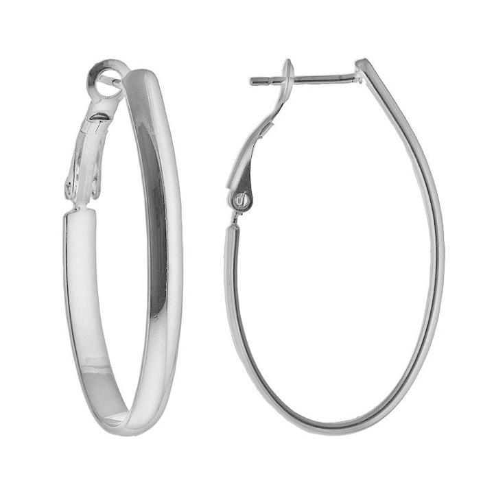 Silver Plated Oval Hoop Earrings, Women's, Grey