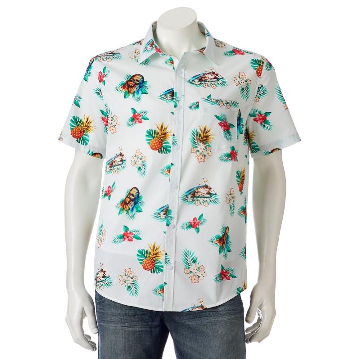 Men's Star Wars Chewbecca Tropical Button-down Shirt, Size: Xl, White