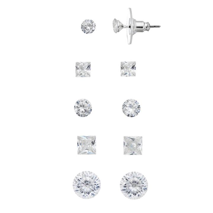 Apt. 9&reg; Cubic Zirconia Round & Princess Cut Stud Earring Set, Women's, Silver