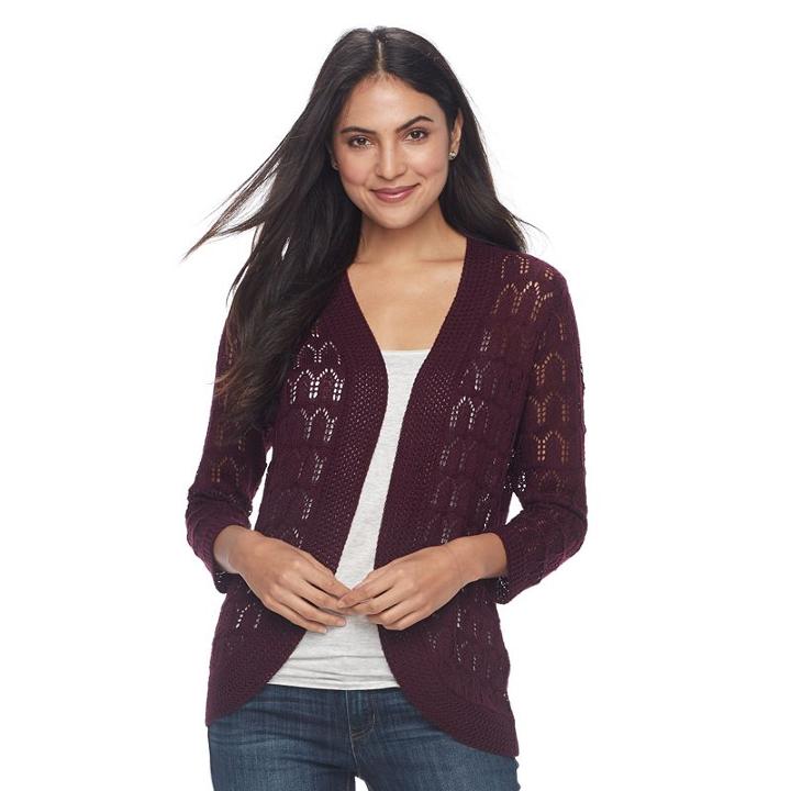 Women's Napa Valley Openwork Cardigan, Size: Xl, Dark Red