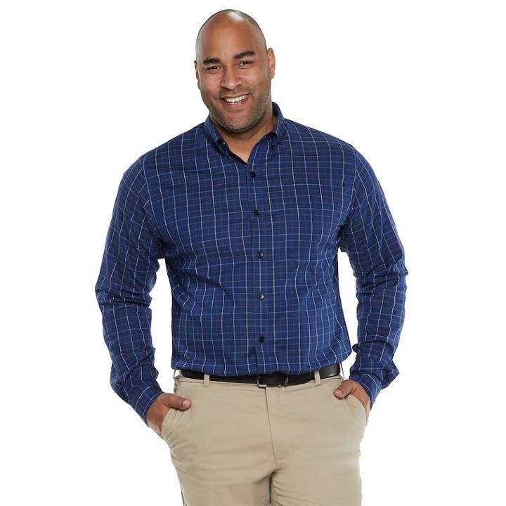 Big & Tall Van Heusen Flex Non-iron Classic-fit Windowpane Button-down Shirt, Men's, Size: L Tall, Blue
