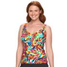 Plus Size Chaps Tummy Slimmer Floral Twist-front Tankini Top, Women's, Size: 20 W, Ovrfl Oth