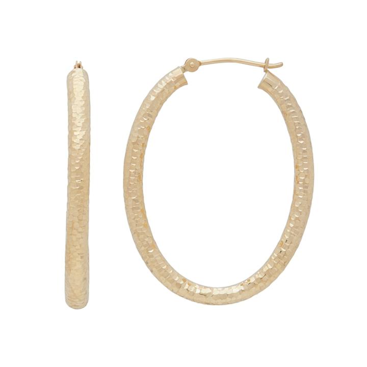 Everlasting Gold 14k Gold Textured Oval Hoop Earrings, Women's, Yellow
