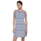 Women's Elle&trade; Striped Cold-shoulder Shift Dress, Size: Medium, Dark Blue