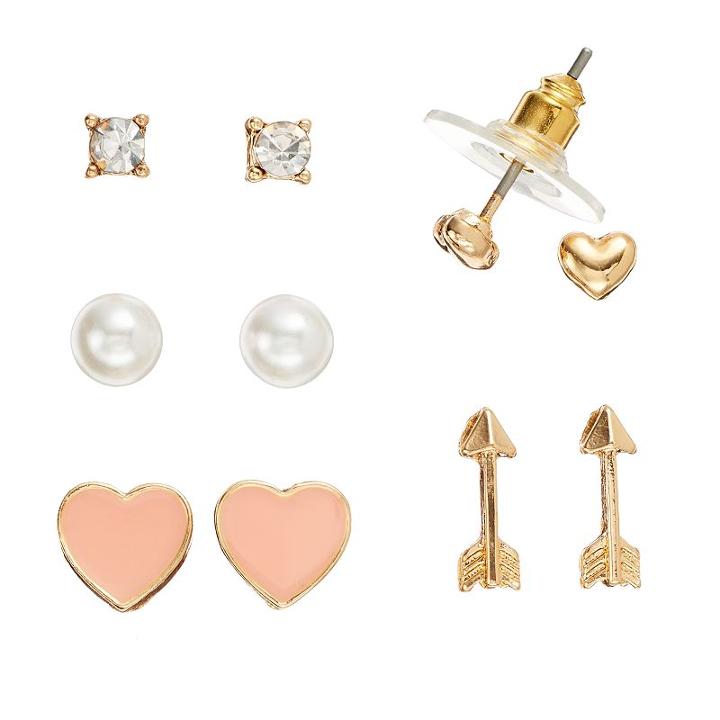 Lc Lauren Conrad Heart Stud Earring Set, Women's, Ovrfl Oth