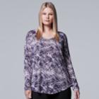 Plus Size Simply Vera Vera Wang Printed Tee, Women's, Size: 1xl, Med Purple