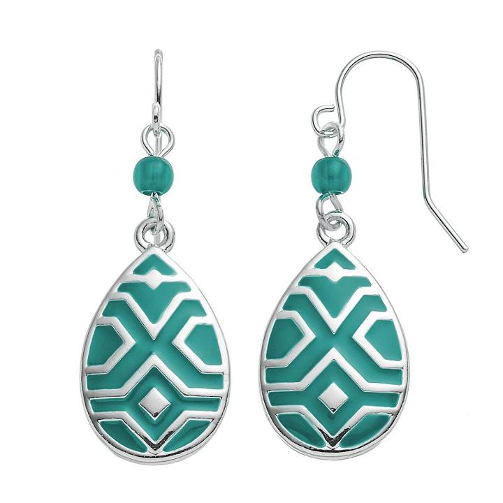 Chaps Beaded Geometric Teardrop Earrings, Women's, Turq/aqua