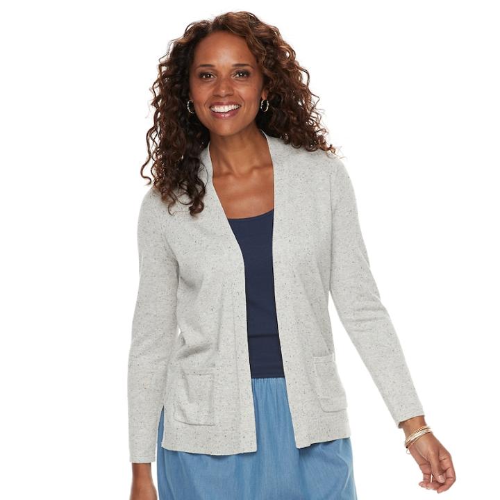 Women's Croft & Barrow&reg; Essential Open Front Cardigan, Size: Xl, Light Grey