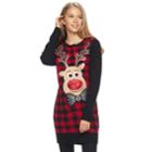 Juniors' It's Our Time Reindeer Plaid Christmas Tunic, Teens, Size: Small, Black