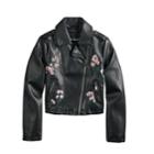 Girls 4-14 Me Jane Floral Embroidered Lightweight Moto Jacket, Size: 7-8, Black