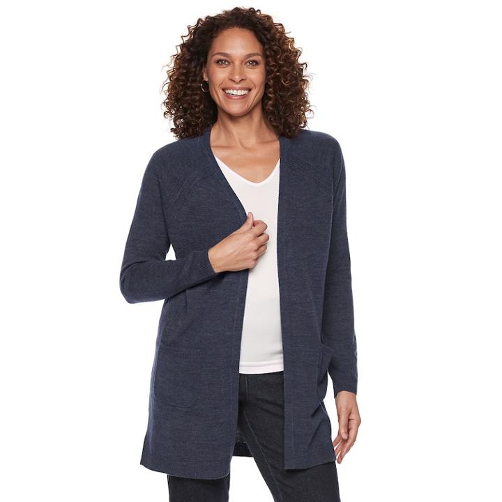Petite Napa Valley Raglan Sleeve Duster Cardigan, Women's, Size: M Petite, Blue (navy)