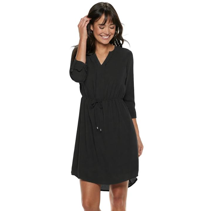 Women's Apt. 9&reg; Georgette Shirtdress, Size: Large, Black