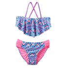 Girls 7-16 So&reg; Tribal Print Flounce Top 2-pc. Bikini Swimsuit Set, Girl's, Size: M(10), Med Purple