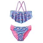 Girls 7-16 So&reg; Tribal Print Flounce Top 2-pc. Bikini Swimsuit Set, Girl's, Size: M(10), Med Purple