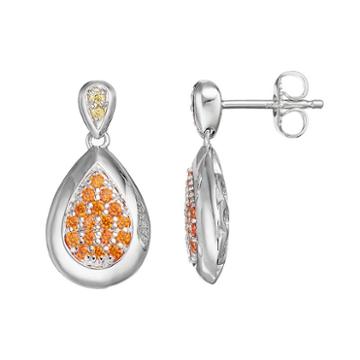 Lotopia Orange & Yellow Cubic Zirconia Sterling Silver Teardrop Earrings, Women's
