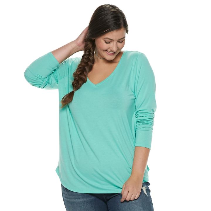Juniors' Plus Size So&reg; Perfect V-neck Tee, Teens, Size: 2xl, Turquoise/blue (turq/aqua)