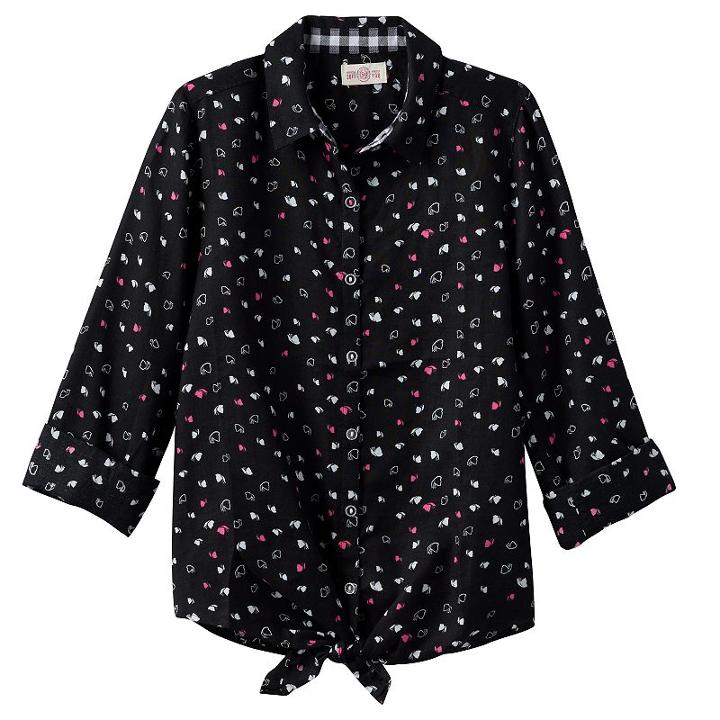 Girls Plus Size So&reg; Tie-front Patterned Shirt, Girl's, Size: 12 1/2, Light Grey