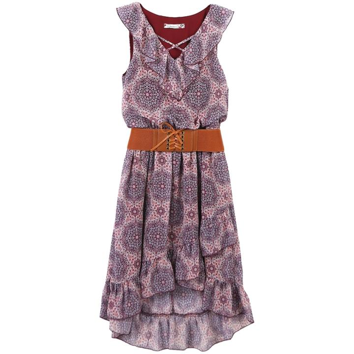 Girls 7-16 Speechless Belted Cross Front Ruffled High Low Dress, Size: 14, Brt Pink