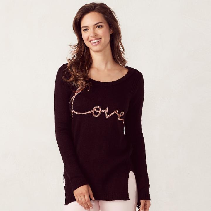 Women's Lc Lauren Conrad High-low Crewneck Sweater, Size: Xl, Black