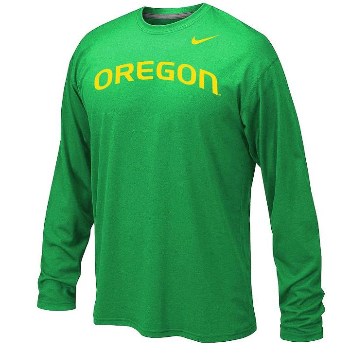Nike, Boys 8-20 Oregon Ducks Legend Wordmark Dri-fit Long-sleeve Tee, Boy's, Size: S(8), Brt Green