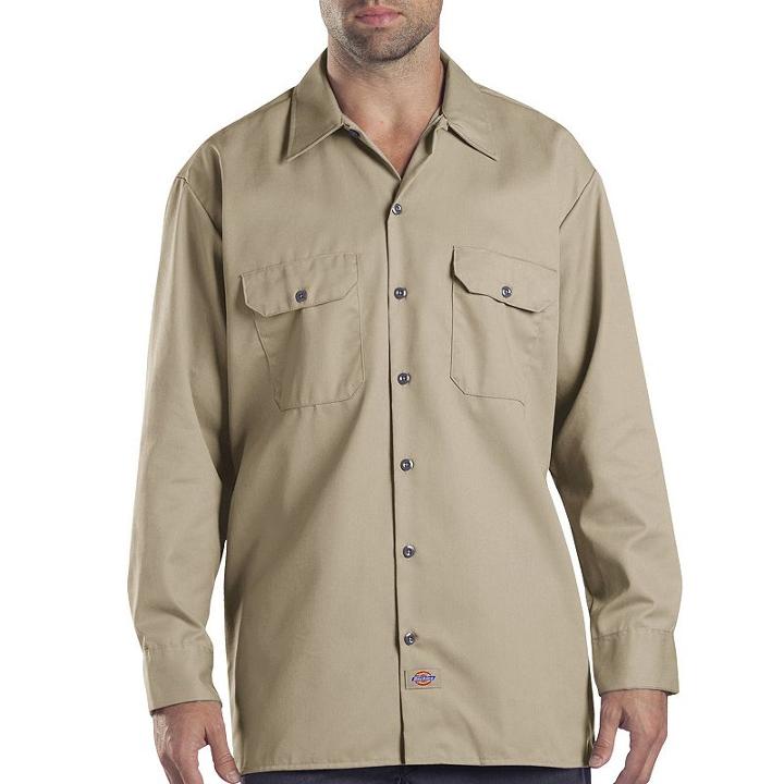 Men's Dickies Original Fit Twill Work Shirt, Size: Xl, Dark Beige