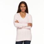 Women's Croft & Barrow&reg; V-neck Cable Knit Sweater, Size: Large, Brt Pink