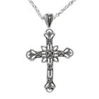 Silver Plated Marcasite Openwork Cross Pendant Necklace, Women's, Size: 17, Grey