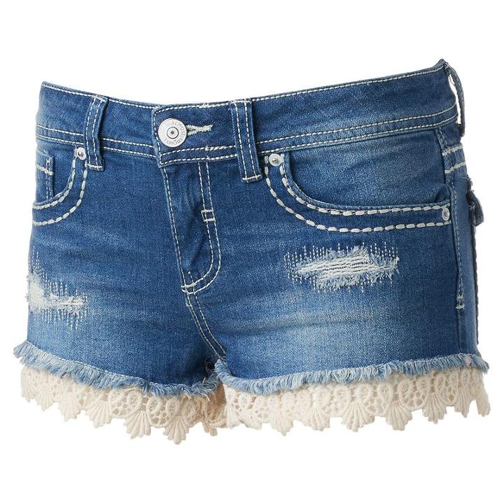 Juniors' Almost Famous Crochet Hem Shortie Shorts, Girl's, Size: 11, Orange Oth