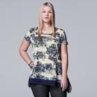 Plus Size Simply Vera Vera Wang Printed Crinkle Tee, Women's, Size: 0x, White