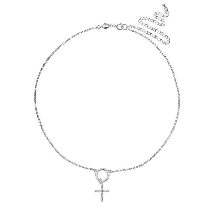 Primrose Sterling Silver Cubic Zirconia Cross Choker Necklace, Women's, Size: 16, White