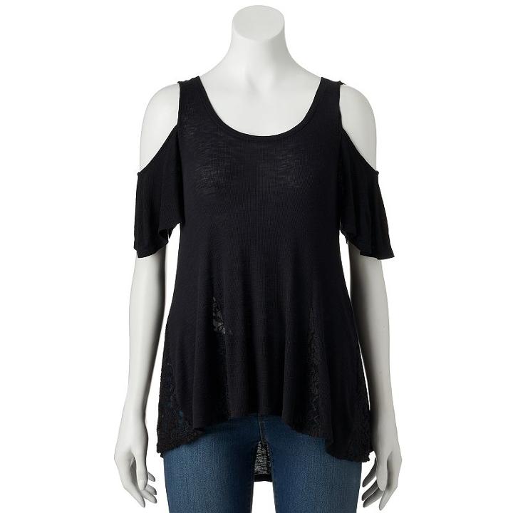 Juniors' Pink Republic Cold Shoulder Lace Swing Top, Girl's, Size: Large, Black