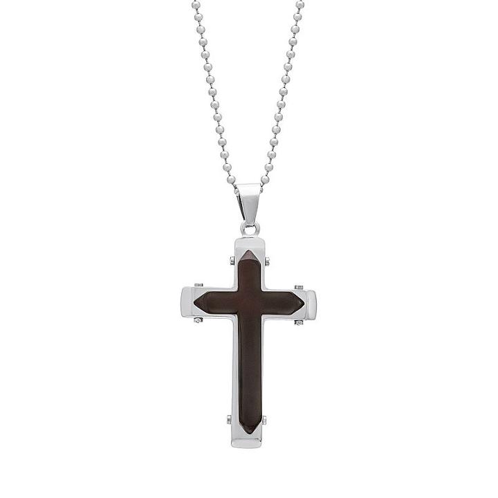1913 Men's Two Tone Stainless Steel Cross Pendant Necklace, Size: 24, Black