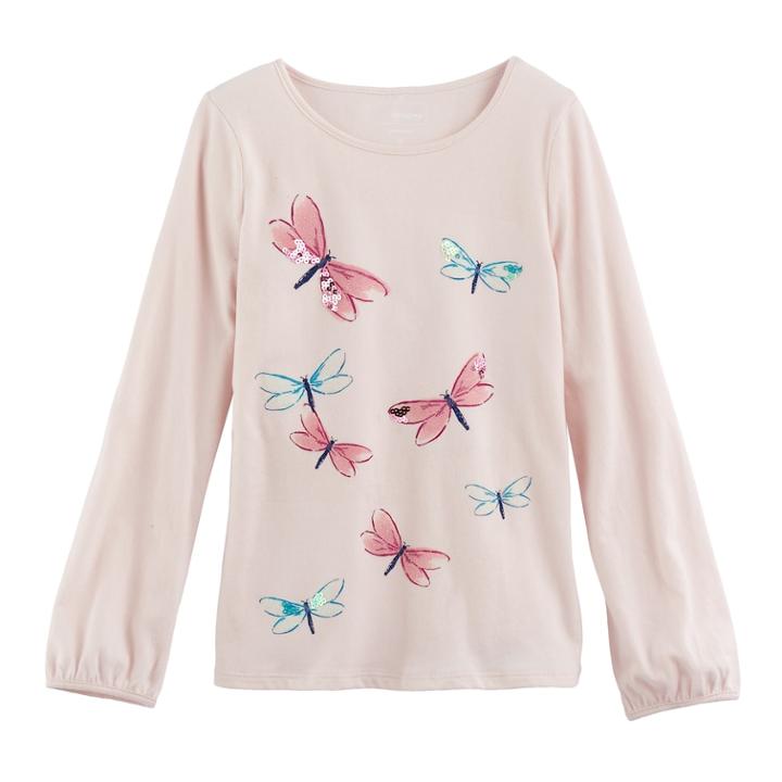 Girls 4-12 Sonoma Goods For Life&trade; Cinched Long-sleeve Embellished Tee, Size: 5, Brt Pink