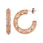 18k Gold Over Silver Cubic Zirconia Lattice Hoop Earrings, Women's, White