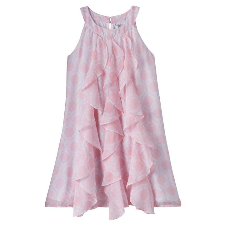 Disney D-signed Beauty And The Beast Girls 7-16 Brocade Chiffon Ruffle Tank Dress, Girl's, Size: Large, Brt Pink